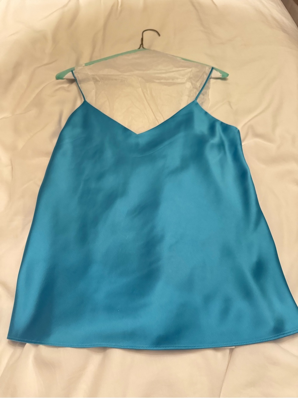 Club Monaco Silk-Feel V-Neck Cami Top in Bright Turquoise